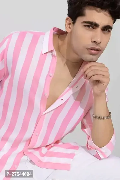 Trendy Striped Pink Shirt For Men-thumb0