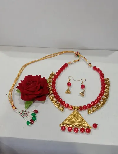 Party Wear Brass Pearl Women Jewellery Set