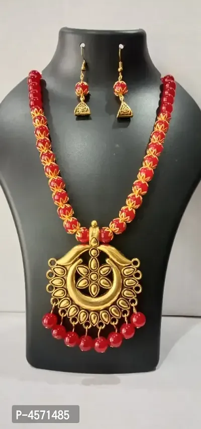 Stylish Brass Artificial Beads Work Jewellery Set