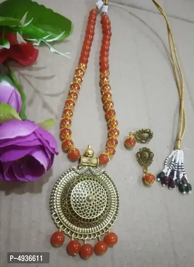 Trendy Oxidised Gold Moti Jewellery Set for Women-thumb0