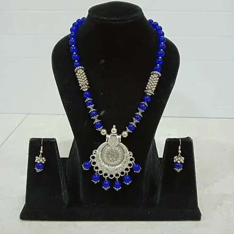 OXIDISED GLASS BEADS NECKLACE SET