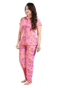 Dsiya Women's Strawberry Printed Satin Fabric Front Open Shirt  Full Payjama Night Suit for Womens and Ladies-thumb2