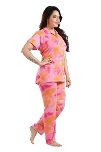 Dsiya Women's Tie-Dye Satin Fabric Front Open Shirt  Full Payjama Night Suit for Womens and Ladies-thumb1