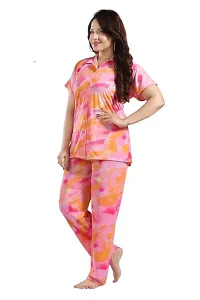 Dsiya Women's Tie-Dye Satin Fabric Front Open Shirt  Full Payjama Night Suit for Womens and Ladies-thumb2