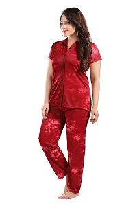 Dsiya Women's Tie-Dye Satin Fabric Front Open Shirt  Full Payjama Night Suit for Womens and Ladies-thumb2