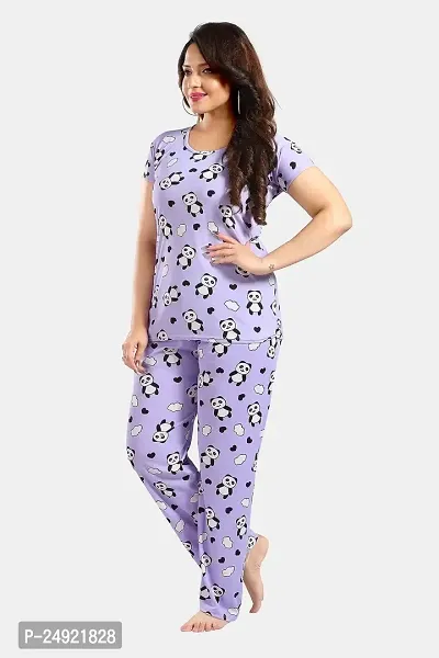 Dsiya Women's Panda Printed Satin Fabric Trendy Glamorous Women Night Suit for Womens and Ladies-thumb3