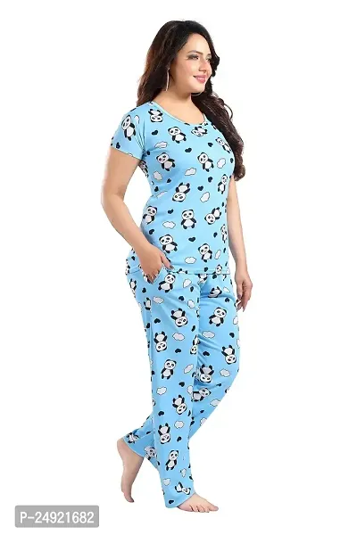 Dsiya Women's Panda Printed Satin Fabric Trendy Glamorous Women Night Suit for Womens and Ladies-thumb2