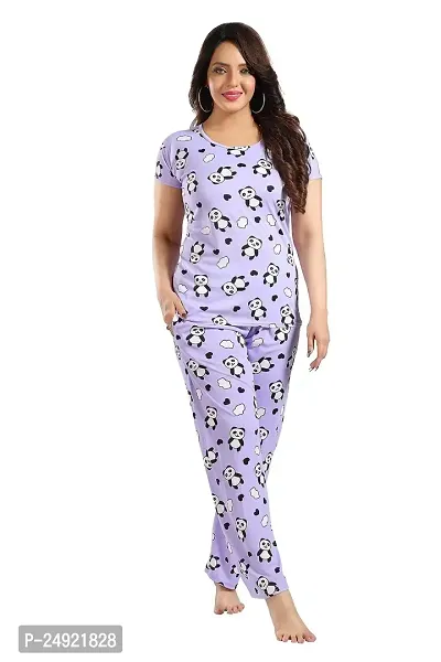 Dsiya Women's Panda Printed Satin Fabric Trendy Glamorous Women Night Suit for Womens and Ladies-thumb0