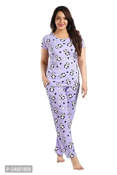 Dsiya Women's Panda Printed Satin Fabric Trendy Glamorous Women Night Suit for Womens and Ladies