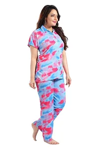 Dsiya Women's Tie-Dye Satin Fabric Front Open Shirt  Full Payjama Night Suit for Womens and Ladies-thumb1