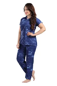 Dsiya Women's Tie-Dye Satin Fabric Front Open Shirt  Full Payjama Night Suit for Womens and Ladies-thumb2