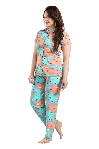 Dsiya Women's Strawberry Printed Satin Fabric Front Open Shirt  Full Payjama Night Suit for Womens and Ladies-thumb2