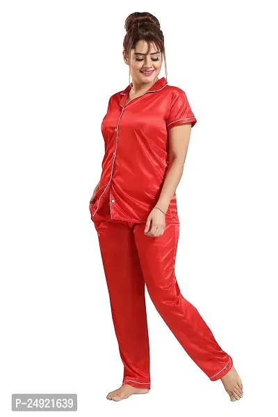 Dsiya Women's Casual V Neck Short Sleeves Plain Night Suit Set of Shirt  Pyjama for Ladies  Girls-thumb2