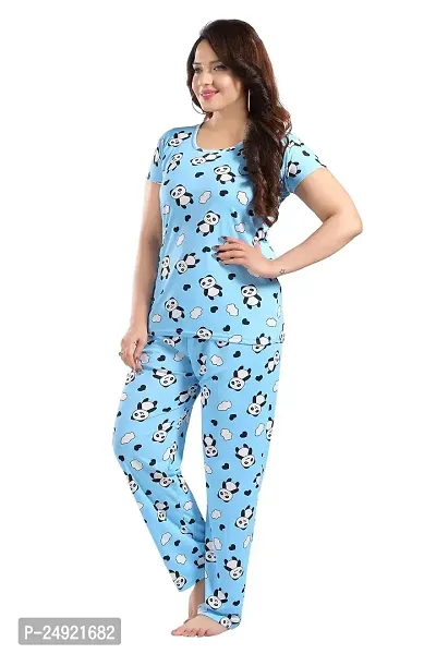 Dsiya Women's Panda Printed Satin Fabric Trendy Glamorous Women Night Suit for Womens and Ladies-thumb3