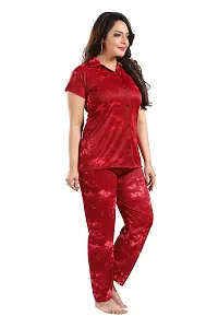 Dsiya Women's Tie-Dye Satin Fabric Front Open Shirt  Full Payjama Night Suit for Womens and Ladies-thumb1