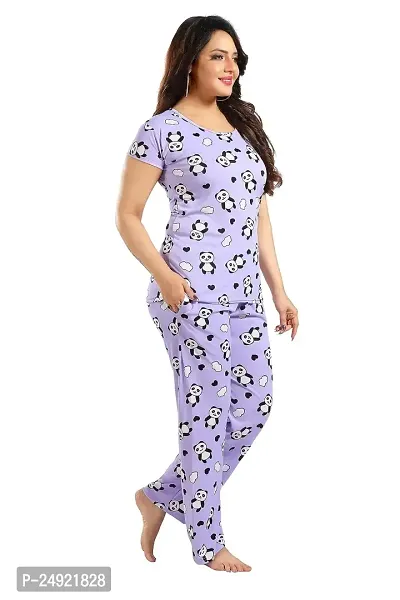 Dsiya Women's Panda Printed Satin Fabric Trendy Glamorous Women Night Suit for Womens and Ladies-thumb2