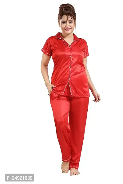 Dsiya Women's Casual V Neck Short Sleeves Plain Night Suit Set of Shirt  Pyjama for Ladies  Girls-thumb0