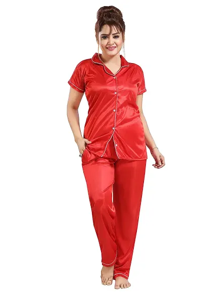 Dsiya Women's Casual V Neck Short Sleeves Plain Night Suit Set of Shirt Pyjama for Ladies Girls