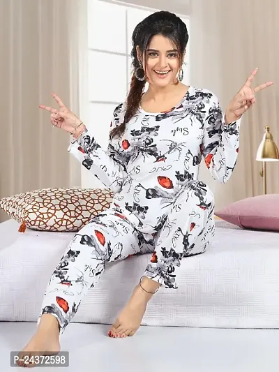 JANNIE HUSTLER STRAWBERRY PRINT COMFORTABLE NIGHT SUITE - NIGHTDRESS -WINTER FULL SLEEVE NIGHT SUITE-thumb0