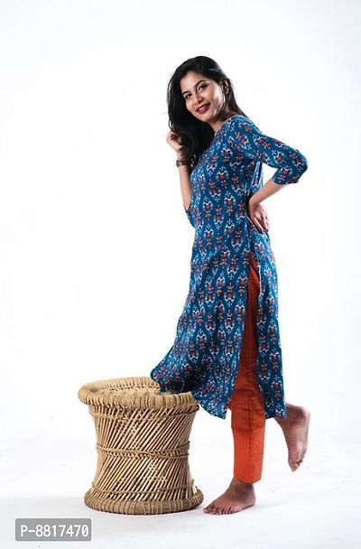 Moore Blue Printed Cotton Kurti-thumb2