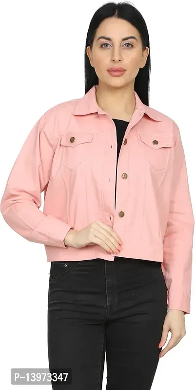 Stylish Pink Denim Ombre Button Denim Jacket For Women-thumb0