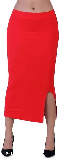 Stylish Cotton Red Elasticated Solid Pencil Skirt For Women-thumb0
