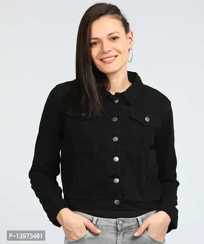 Stylish Black Denim Ombre Button Denim Jacket For Women-thumb0