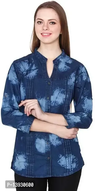 Elegant Blue Cotton Shirt For Women-thumb0