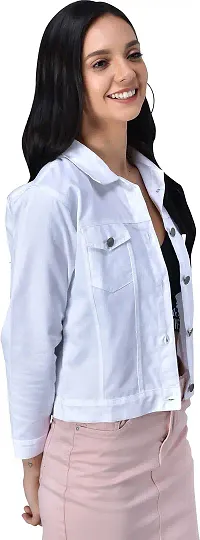 Stylish White Denim Ombre Button Denim Jacket For Women-thumb2