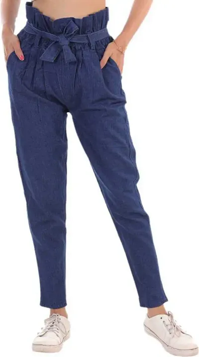 WOMEN JEANS BLUE DENIM JEANS FOR WOMEN WITH DRAWSTRING CLOSURE JOGGERS FOR GIRLS DENIM JOGGERS 