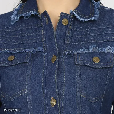 Stylish Navy Blue Denim Ombre Button Denim Jacket For Women-thumb4