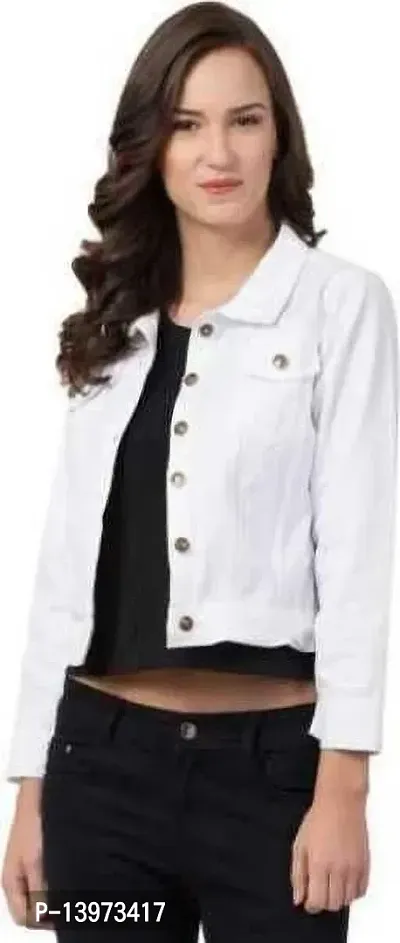 Stylish White Denim Ombre Button Denim Jacket For Women-thumb3