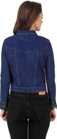Stylish Navy Blue Denim Ombre Button Denim Jacket For Women-thumb1