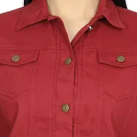 Stylish Maroon Denim Ombre Button Denim Jacket For Women-thumb3