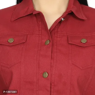 Stylish Maroon Denim Ombre Button Denim Jacket For Women-thumb4
