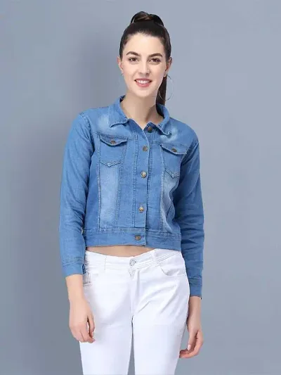 Dimpy Garments BuyNewTrend Solid Blue Denim Buttoned Jacket For Women