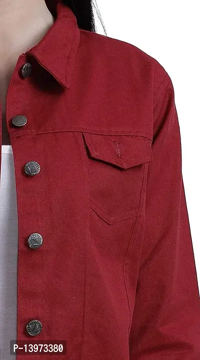 Stylish Maroon Denim Ombre Button Denim Jacket For Women-thumb4