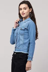 Stylish Blue Denim Ombre Button Denim Jacket For Women-thumb1