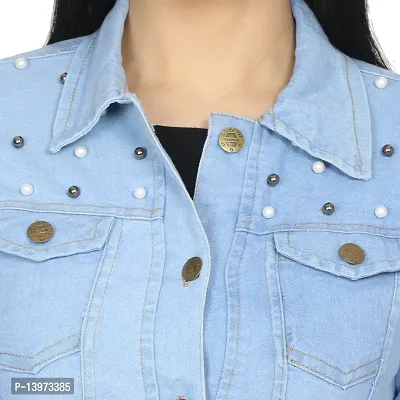 Stylish Blue Denim Ombre Button Denim Jacket For Women-thumb4