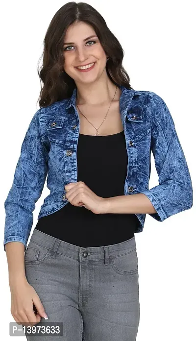 Stylish Blue Denim Ombre Button Denim Jacket For Women