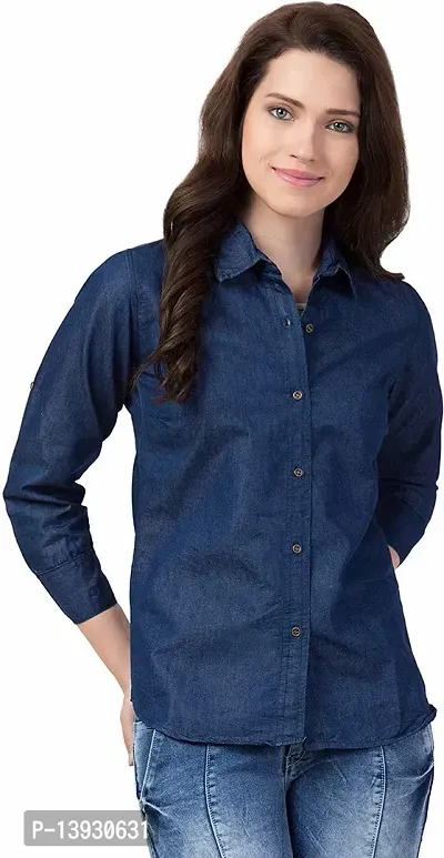 Elegant Blue Cotton Shirt For Women