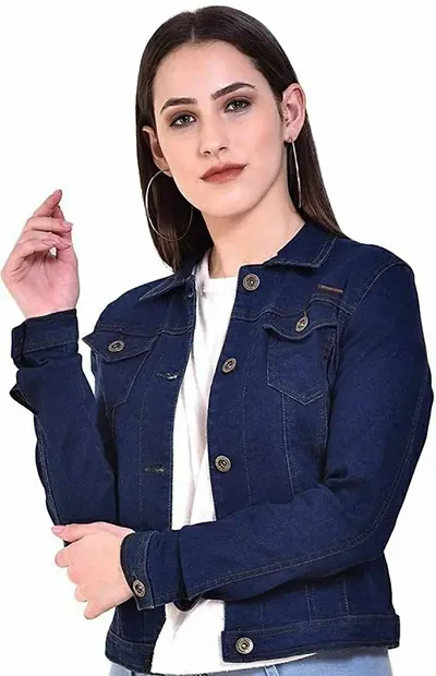 Kanzul Plain Women Denim Jacket Sizes S-XL