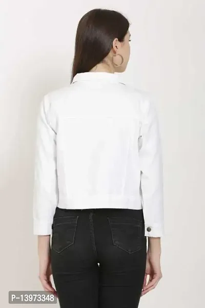 Stylish White Denim Ombre Button Denim Jacket For Women-thumb2