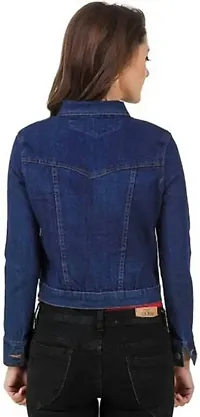 Stylish Navy Blue Denim Ombre Button Denim Jacket For Women-thumb1