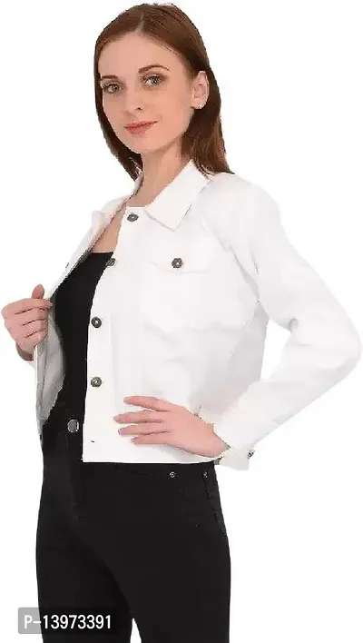 Stylish White Denim Ombre Button Denim Jacket For Women-thumb3