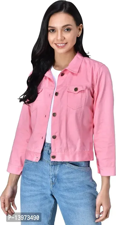 Stylish Pink Denim Ombre Button Denim Jacket For Women
