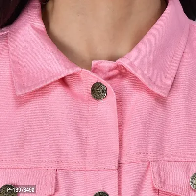 Stylish Pink Denim Ombre Button Denim Jacket For Women-thumb4