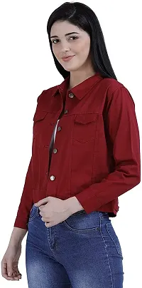 Stylish Maroon Denim Ombre Button Denim Jacket For Women-thumb2