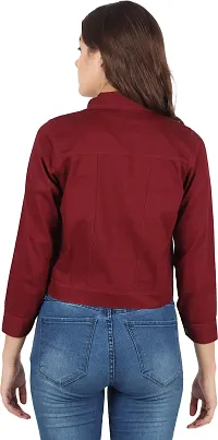 Stylish Maroon Denim Ombre Button Denim Jacket For Women-thumb1