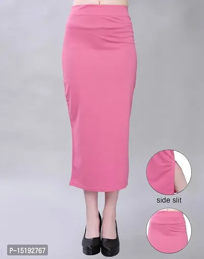 Stylish Cotton Pink Elasticated Solid Pencil Skirt For Women-thumb0
